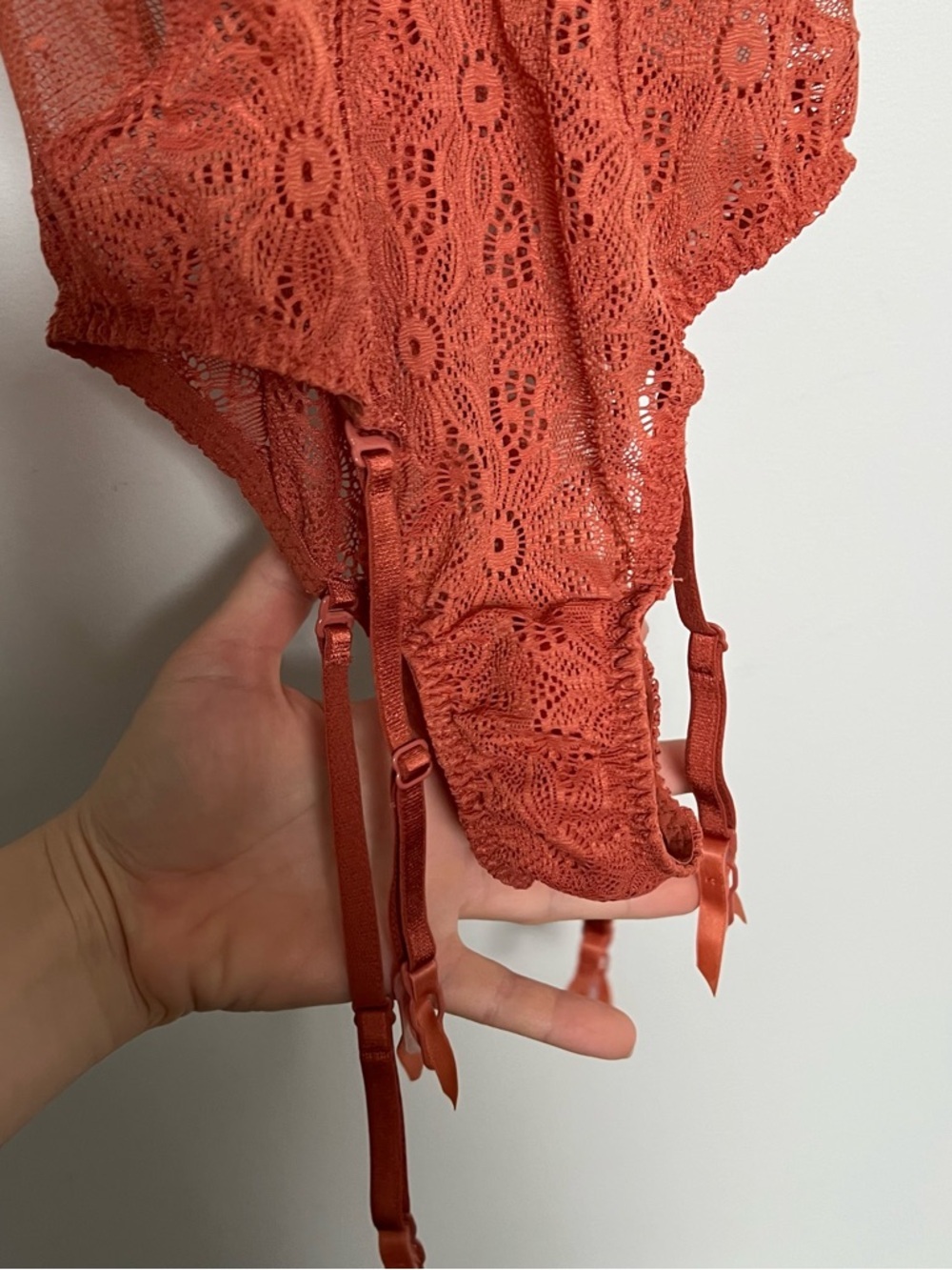 Victoria’s Secret Lace Teddy Bodysuit Rust Garter Lingerie XS - Picture 5 of 6